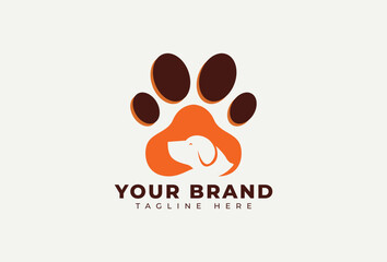 Dog Head with Cat Paw Footprint Icon Logo Design Element