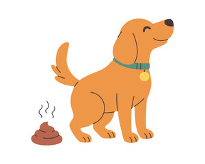 Clean up after your dog concept. Dog is pooping. Pet care, environmental awareness waste disposal. Vector illustration in flat style
