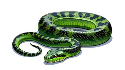 green snake on white background