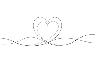 Fototapeta premium A continuous line drawing of a heart with abstract waves isolated on transparent background