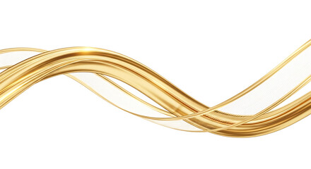 Illustration of elegant golden ribbon waves gracefully on a transparent background, creating a luxurious and abstract design