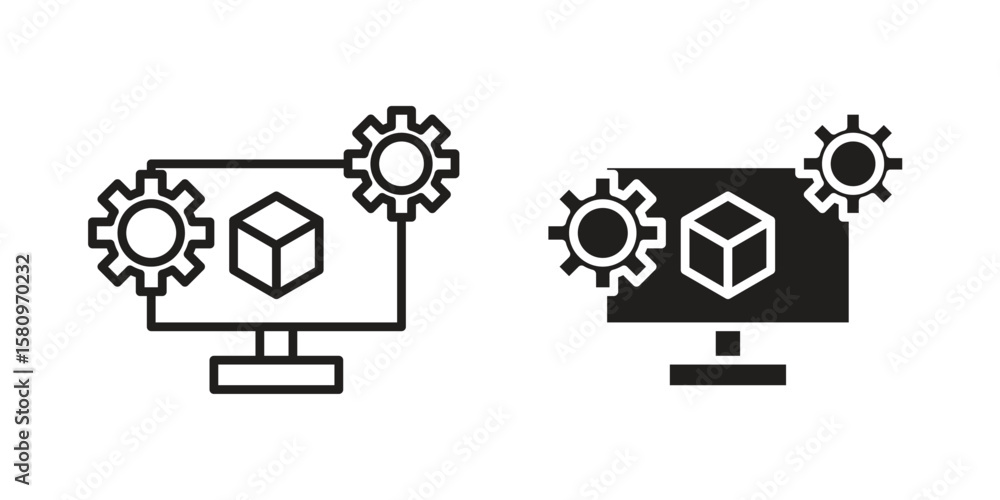 Poster virtual machine icon, outline vector sign, linear and solid style pictogram isolated on white.