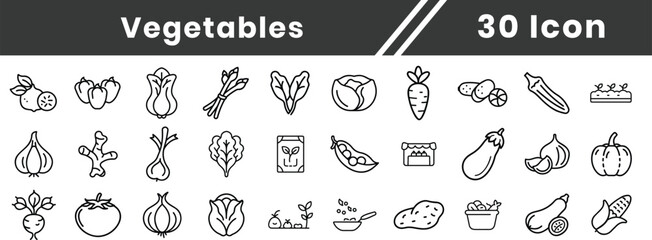 Icon set of vegetables. Linear icon collection. Editable stroke. vegetable, healthy eating, outline, broccoli, dieting,