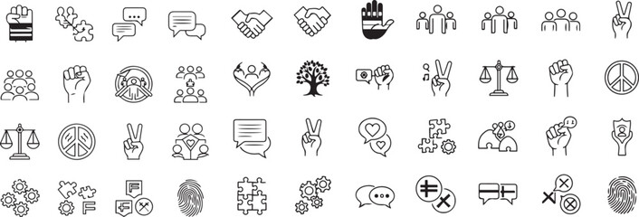 Collection of black and white icons representing social concepts