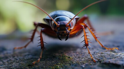 Close-up view of a cockroach on a surface.