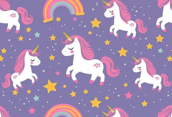 Cute unicorn, rainbow, star boho seamless pattern for kids', animals, fun