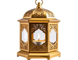 Eid Lantern with Crescent Moon and Stars Decor, Tilted Top View, isolated on transparent background.