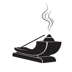 Incense burner with smoke, black and white vector illustration for meditation or aromatherapy