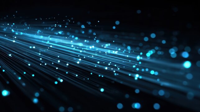Vibrant photo of blue light streak, fiber optic, speed line, futuristic background for 5g or 6g technology wireless data transmission, high-speed internet in abstract. internet.