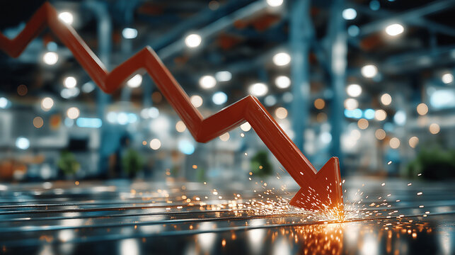 Economic Downturn: A stark visual representation of economic decline is presented with a striking, red arrow plummeting downwards, representing financial loss and the impact of a recession.