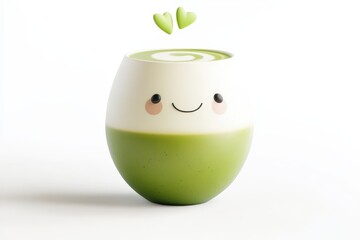 Matcha Latte isolated in 3d cartoon character on white background