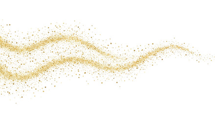 Illustration of golden glitter dust sparkles in a flowing wave pattern isolated on transparent background