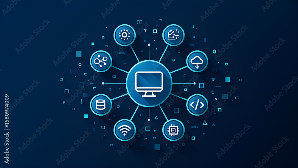 Poster technology network diagram with digital icons computer