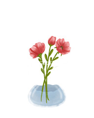 Sparkling Red Poppies in Glass Vase – Magical Watercolor Floral Illustration
