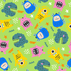Monsters seamless pattern vector design
