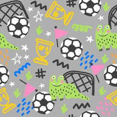 Monsters play in football, seamless pattern vector design
