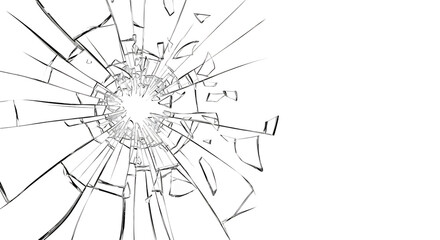 Illustration of a shattered glass pane displays a complex network of cracks, creating an abstract pattern against a transparent background