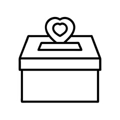 Fototapeta premium Donation box vector icon, charity box, heart donation, love donation box, outline vector box