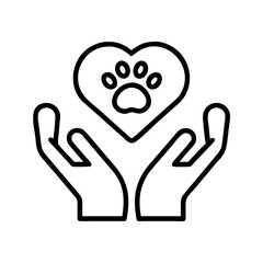 Pet care animal rescue adoption love paw print heart hands vector illustration graphic design