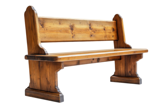 An old weathered wooden church bench evoking memories of quiet reflection and peaceful on transparent background