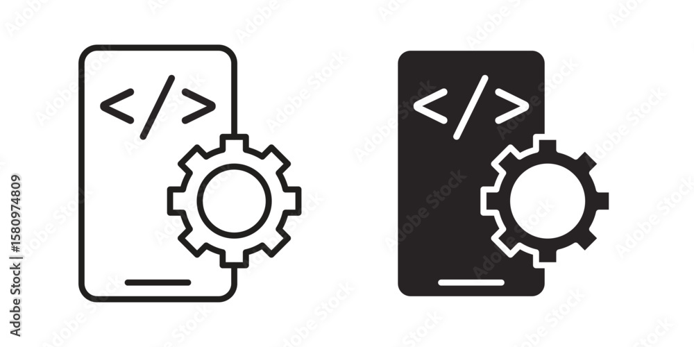 Poster mobile apps development icon, outline vector sign, linear and solid style pictogram isolated on whit