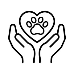 Hands holding heart with paw print vector graphic for pet adoption and animal rescue design needs