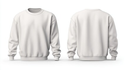 A 4K photo of front and back view of a plain white crewneck sweatshirt.