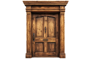 An inviting rustic wooden doorway hints at untold stories of the past full of charm and on transparent background