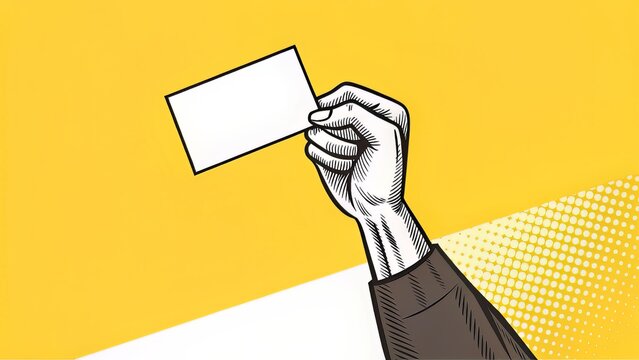 Blank Card in Hand Against Yellow Background for Bold Messaging or Call-to-Actions