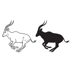 Expressing Desert Elegance - Addax Figure Pairing - Sleek Silhouette and Defined Lineart - Addax silhouette - Addax lineart - Addax vector - silhouette & lineart of Addax

