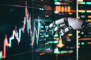 Trading bot analyzing crypto trends on screen with AI and algorithmic charts.