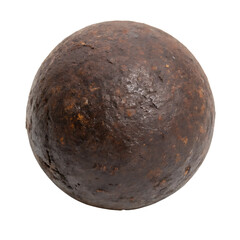 Fototapeta premium A single old, heavy, black iron cannonball from a historic naval cannon isolated on a transparent background png
