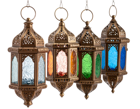 Eid Lantern Cluster with Varying Sizes, Floating Composition, isolated on transparent background.