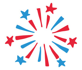Red and Blue Fireworks Starburst Festive Vector Illustration with Dynamic Celebration Bursts on White Background