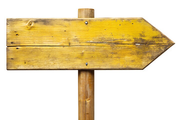 Fototapeta premium A weathered yellow wooden arrow sign pointing right isolated on transparent background