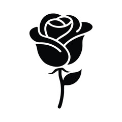 Simple black rose flower on a stem showcases elegant silhouette art with transparent background