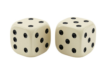 Isolated Pair of Classic White Dice with Black Dots