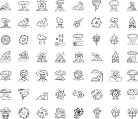 Collection of natural disaster and weather icons volcano