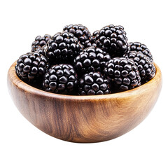 Blackberries in Rustic Wooden Bowl isolated on transparent background