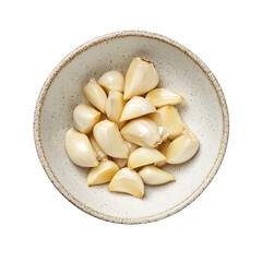 Garlic in a bowl isolated on transparent background