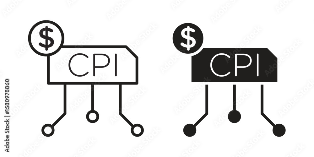 Poster consumer prices index icon, outline vector sign, linear and solid style pictogram isolated on white.