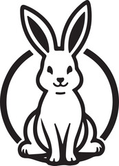Obraz premium Minimalist Rabbit Icon – Black and White Bunny Silhouette Vector in Circle Frame
