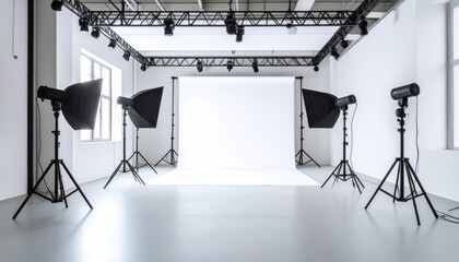 Empty Professional Photography Studio With Lighting Equipment