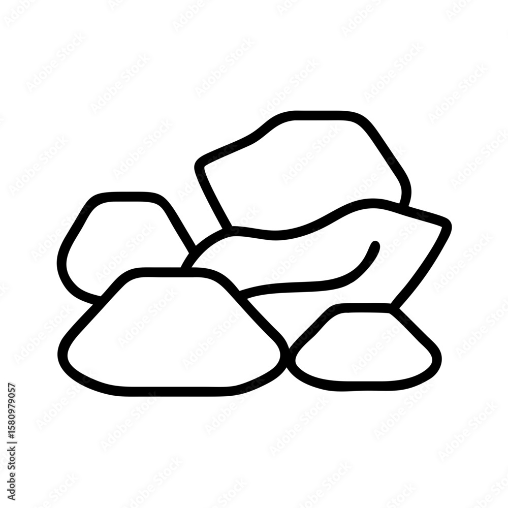Poster isolated line art drawing of pile of rocks stone boulder rubble mineral aggregate for design element