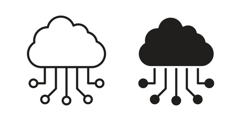 Cloud computing icon, outline vector sign, linear and solid style pictogram isolated on white.