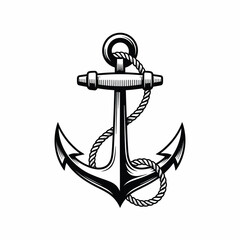 Vintage Style Anchor with Rope Illustration in Black and White