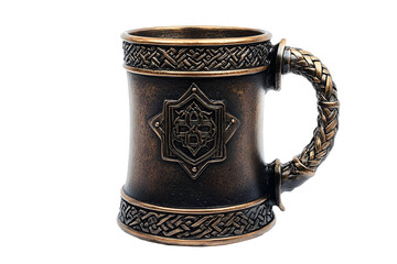 Vintage celtic style mug with ornate handle and intricate design