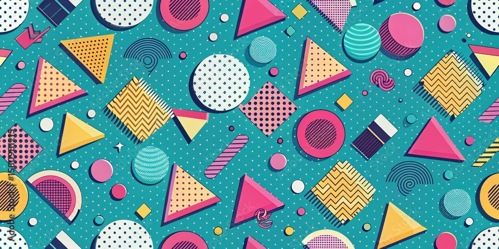 Aufkleber a vibrant, playful pattern featuring a dynamic composition of geometric shapes and textures in a ret