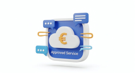 Approved cloud service with euro currency symbol for secure online transactions