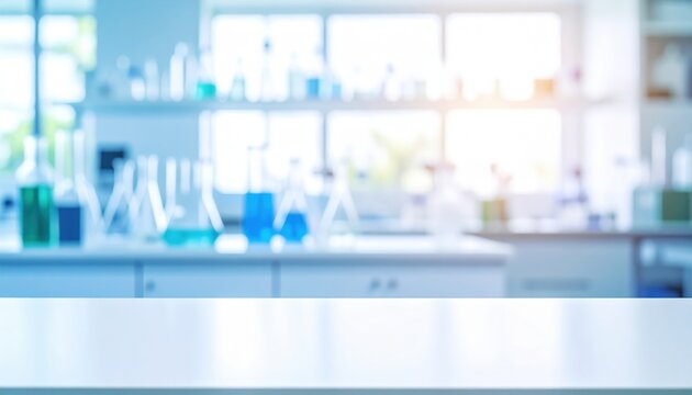 Empty Table Top In Modern Bright Science Laboratory